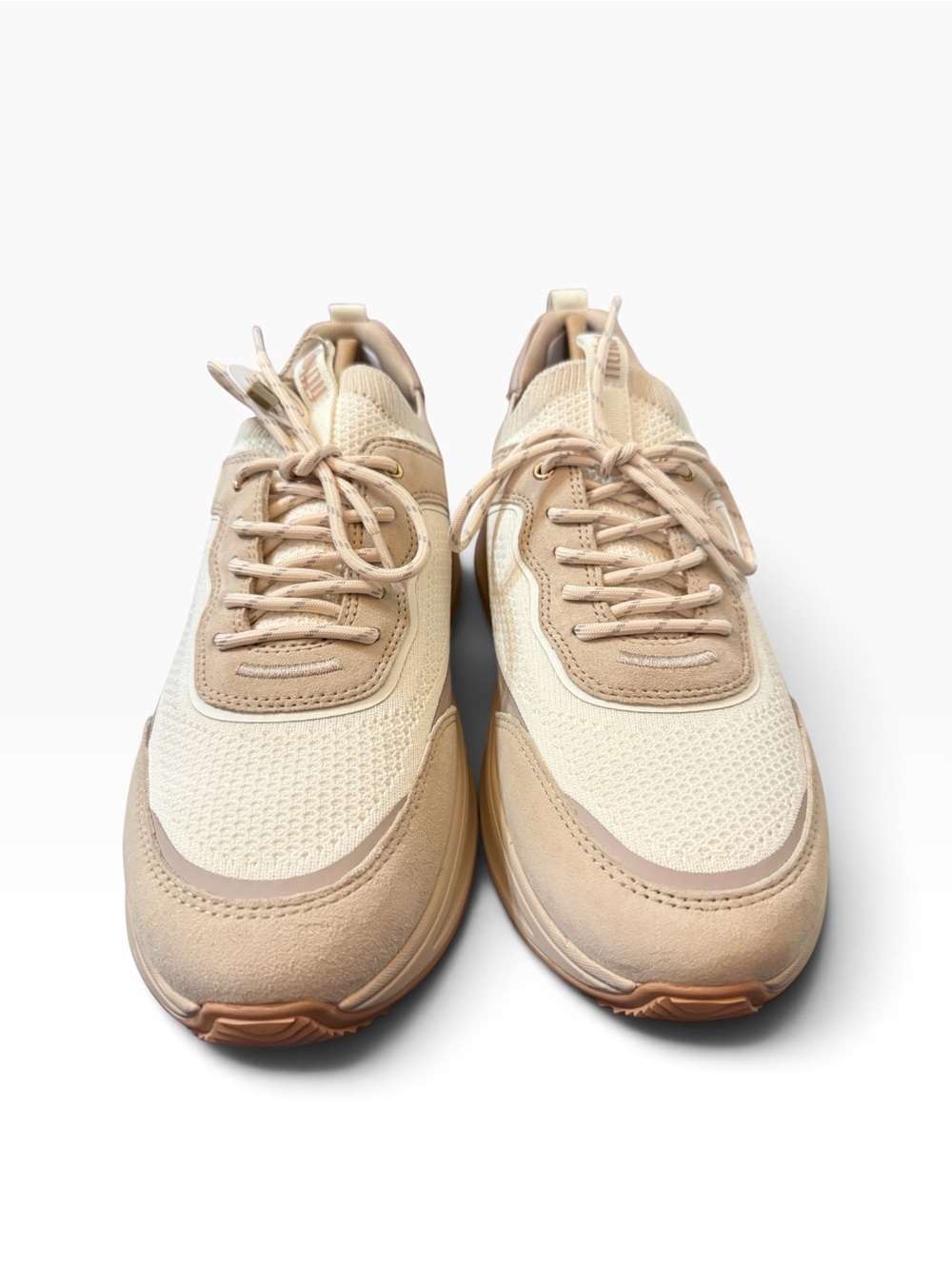 FitFlop F-Mode Suede Knit Flatform Sneakers Stone Beige/Cream W10 NIB